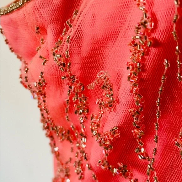 Alfred Angelo Coral Pink Beaded Princess Plus Size Prom Dress - Picture 16 of 16